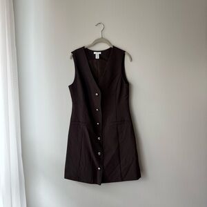 M | Brown A-line Dress with Gold Button Detail